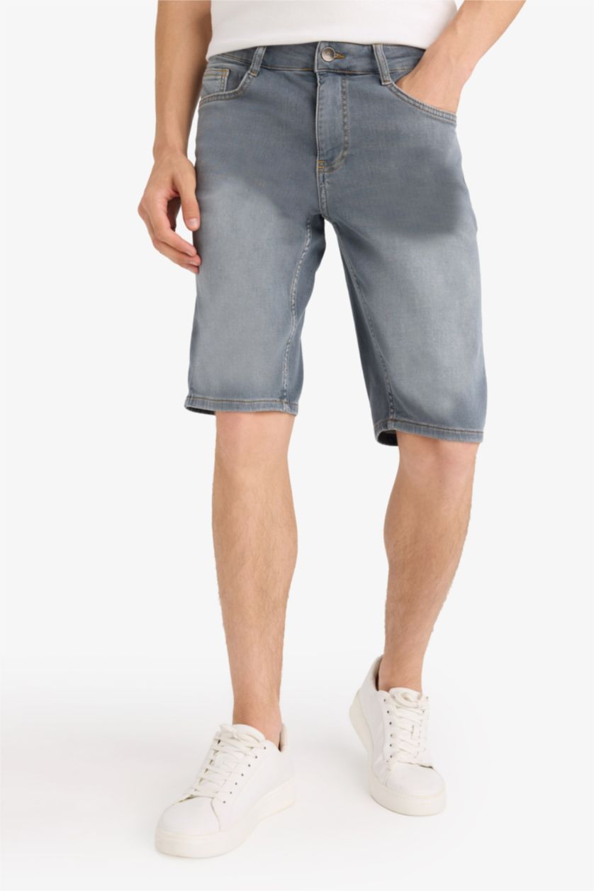 رجال رمادي أزرق شورت برمودا جينز سليم فيت