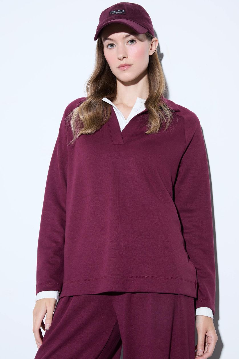WOMAN Bordeaux Regular Fit Boat Collar Long Sleeve Tunic