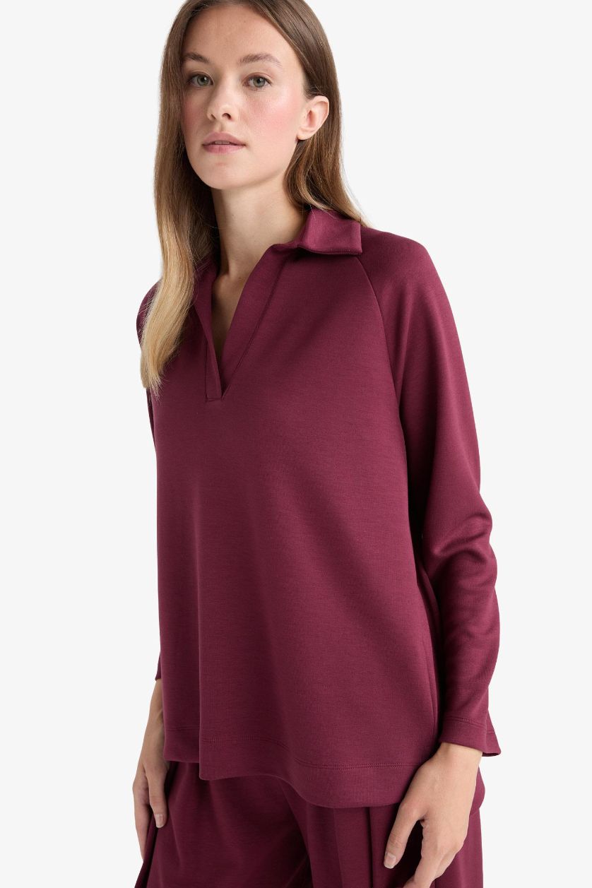 WOMAN Bordeaux Regular Fit Boat Collar Long Sleeve Tunic