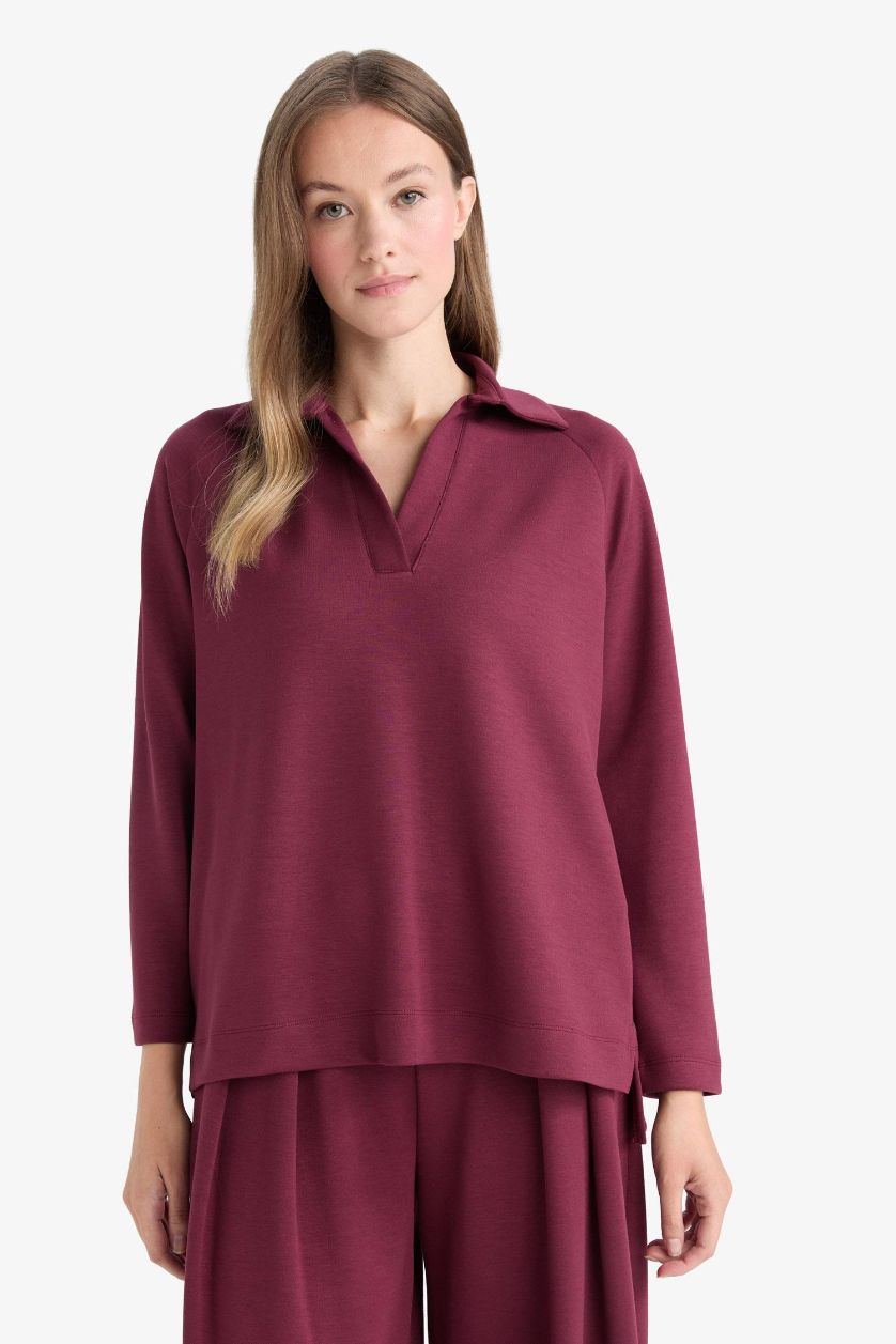 WOMAN Bordeaux Regular Fit Boat Collar Long Sleeve Tunic