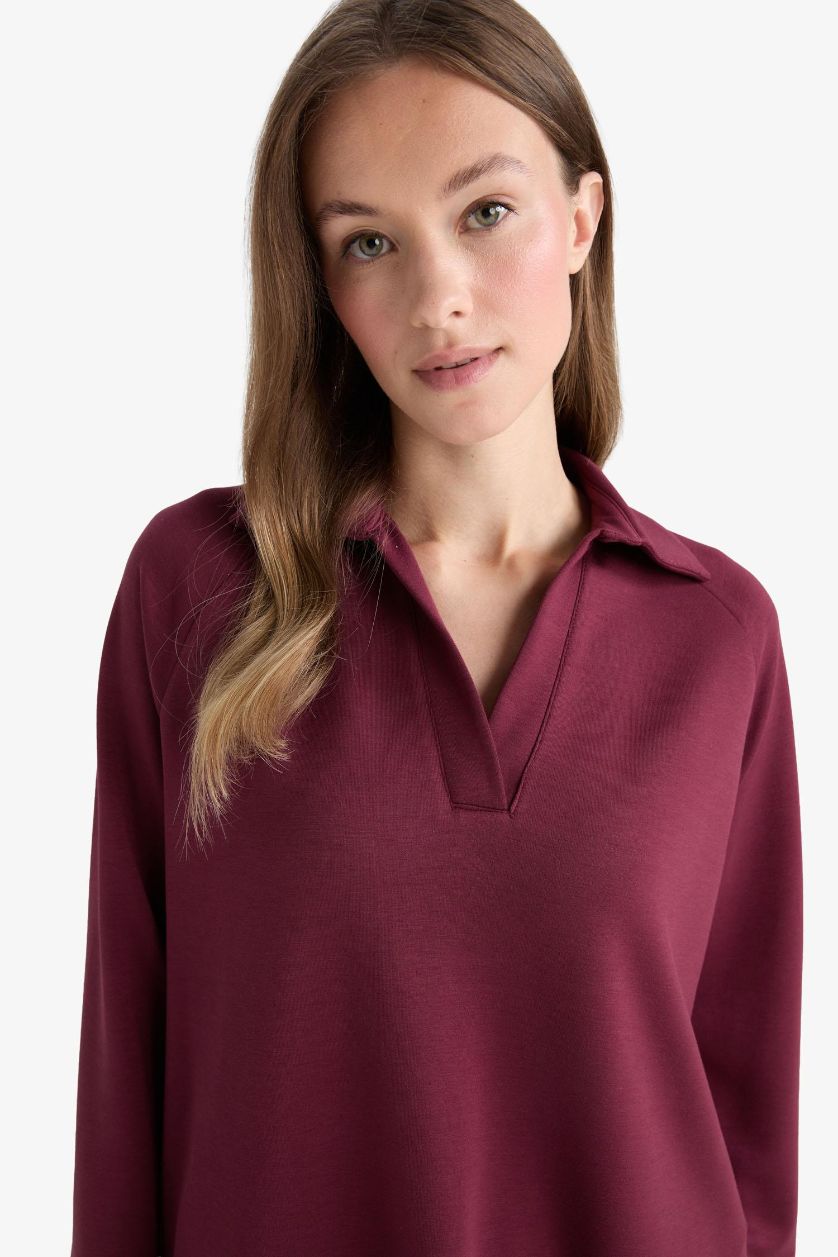 WOMAN Bordeaux Regular Fit Boat Collar Long Sleeve Tunic