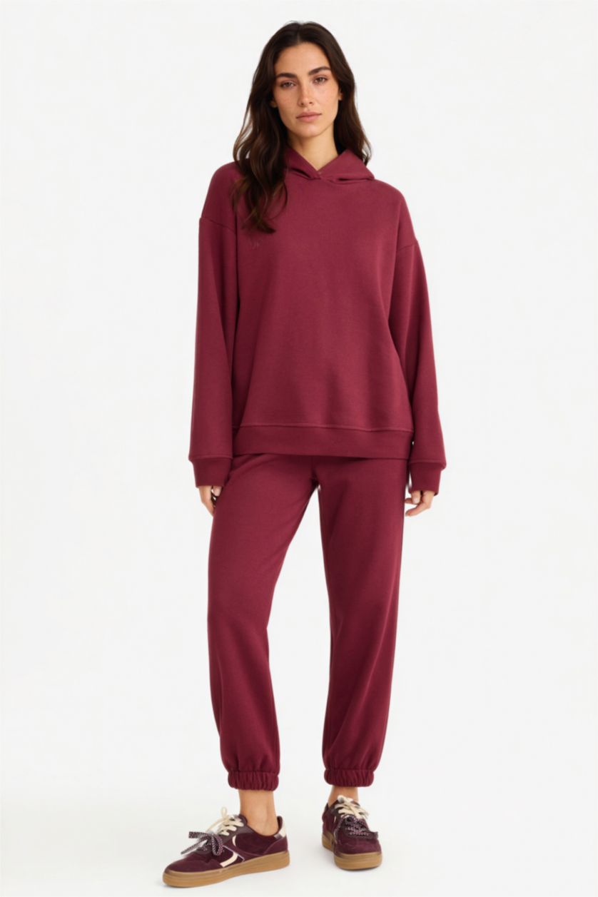 Woman Bordeaux Basic Thick Jogger Sweatpants