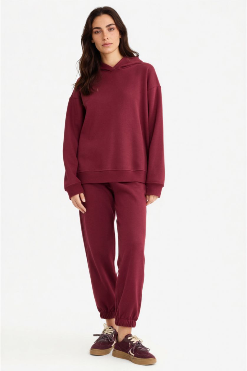 Woman Bordeaux Basic Thick Jogger Sweatpants