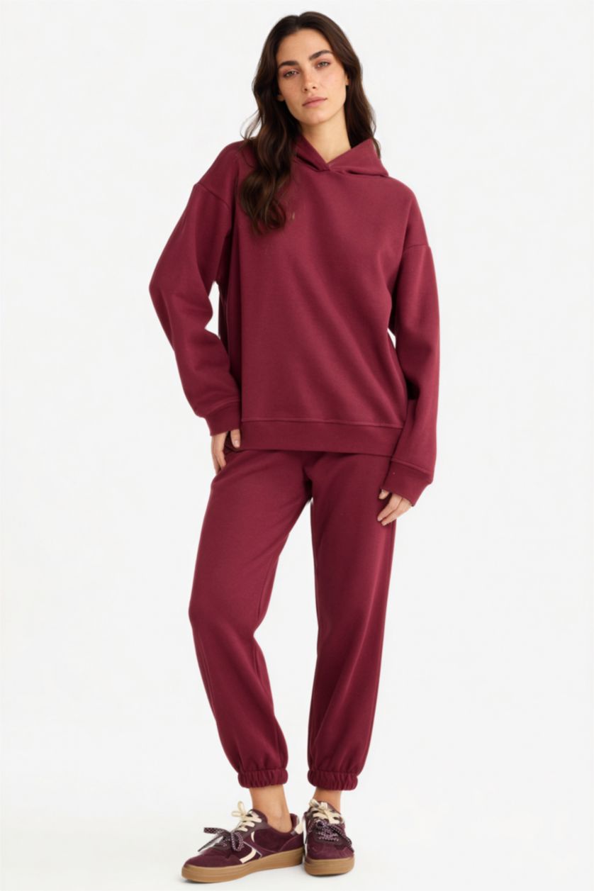 Woman Bordeaux Basic Thick Jogger Sweatpants