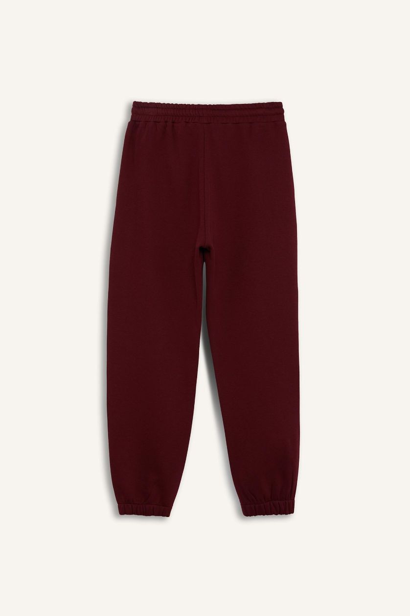 Kadın Bordo Basic Düz Cepli Beli Bağcıklı Kalın Jogger Eşofman Altı