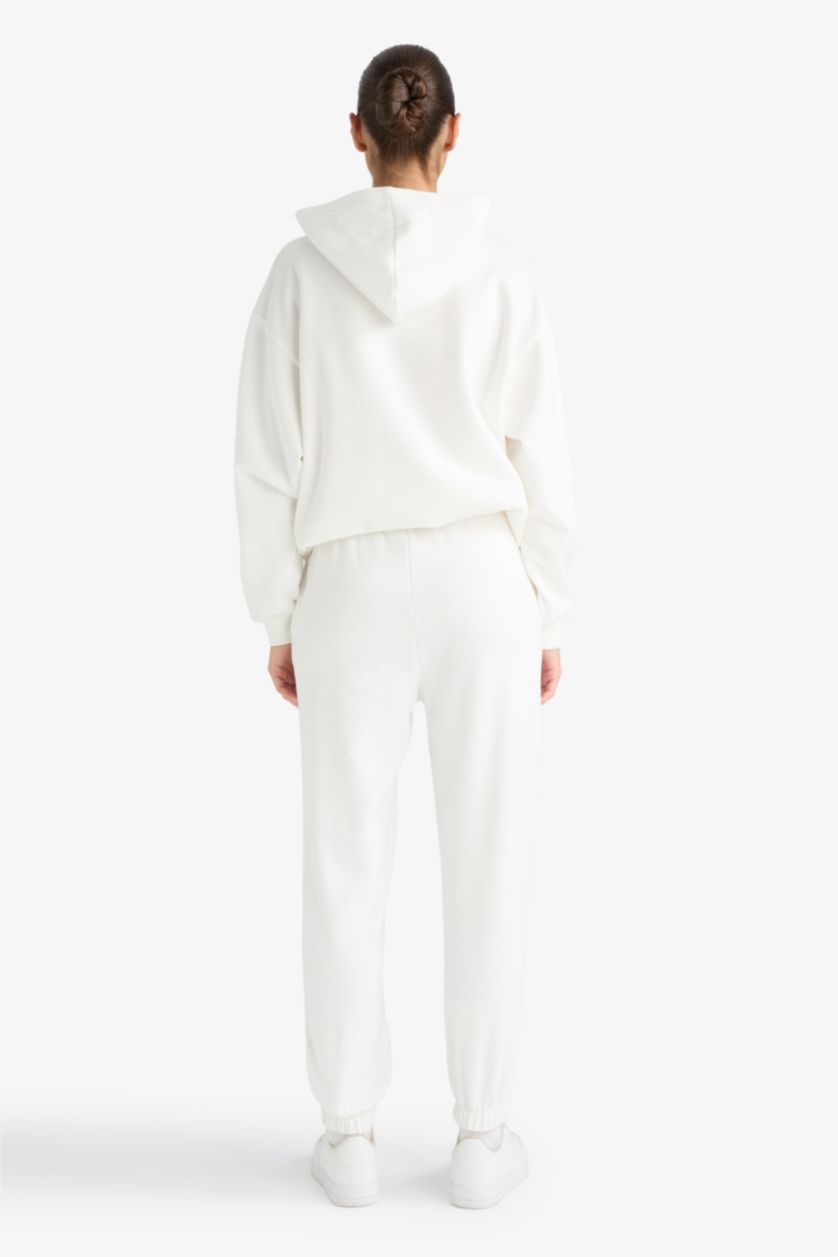 Kadın Ekru Basic Düz Cepli Beli Bağcıklı Kalın Jogger Eşofman Altı