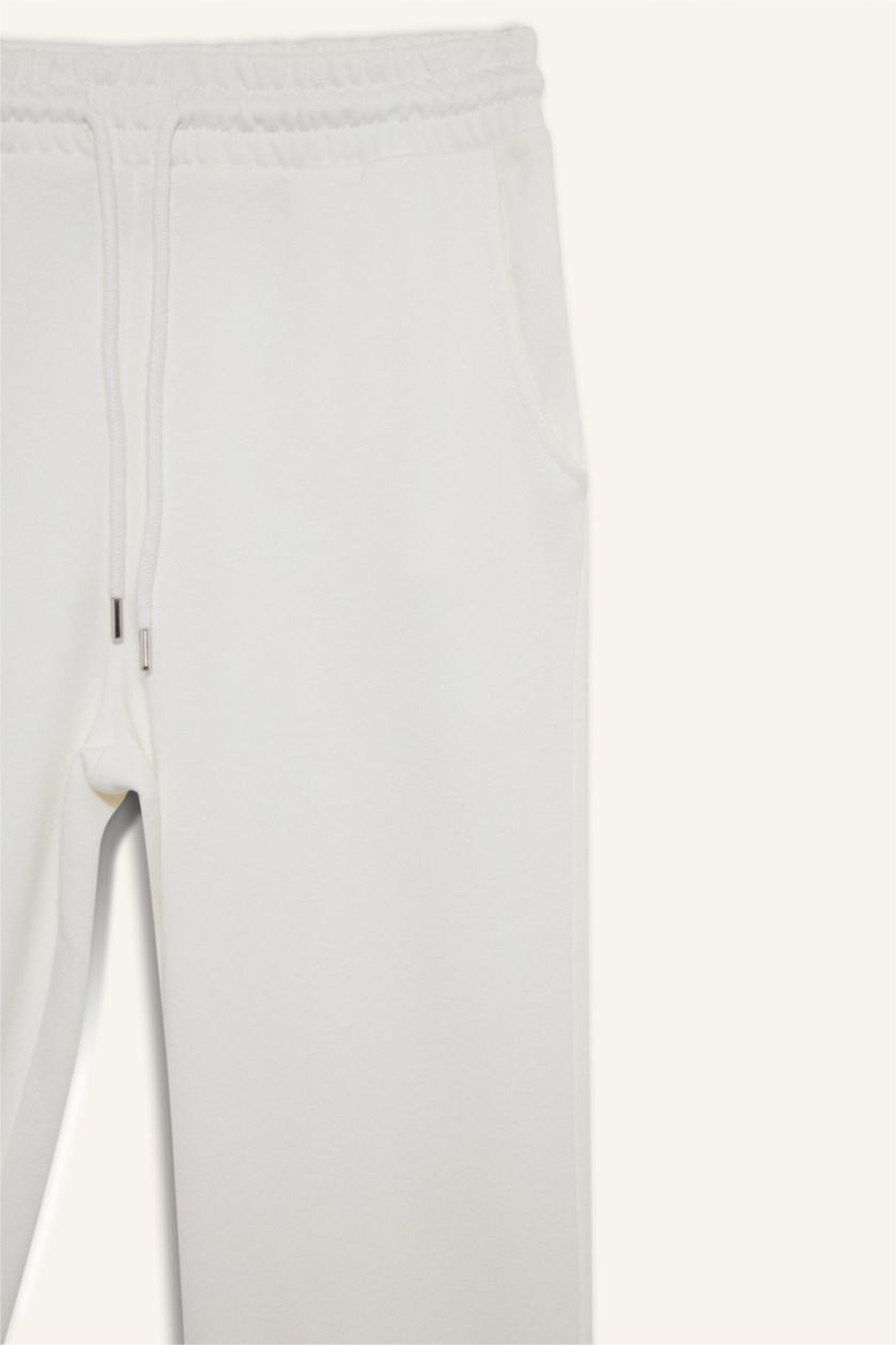 Kadın Ekru Basic Düz Cepli Beli Bağcıklı Kalın Jogger Eşofman Altı