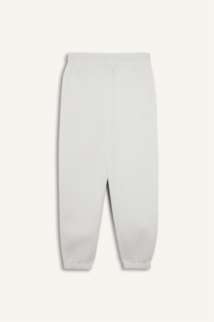 Kadın Ekru Basic Düz Cepli Beli Bağcıklı Kalın Jogger Eşofman Altı