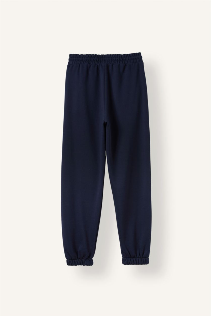 Kadın Lacivert Jogger Fıt Kalın Sweatshirt Kumaşı Pantolon