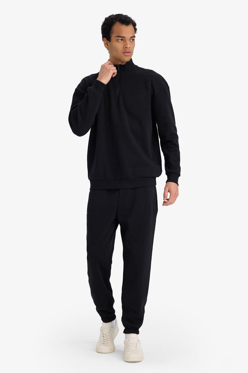 MAN Black Regular Fit Zippered Sweatshirt Sweatpants 2 Piece Set