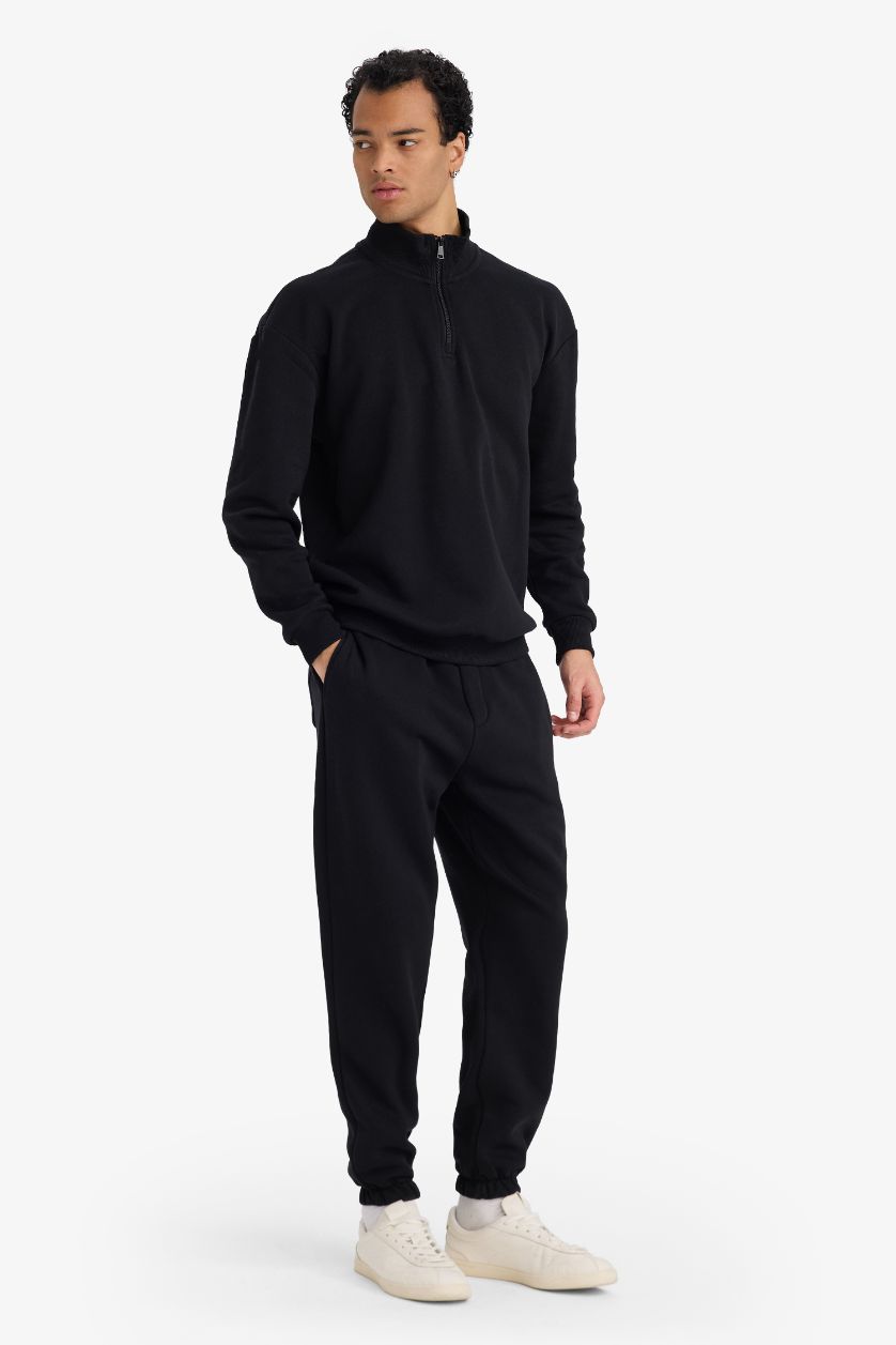 MAN Black Regular Fit Zippered Sweatshirt Sweatpants 2 Piece Set