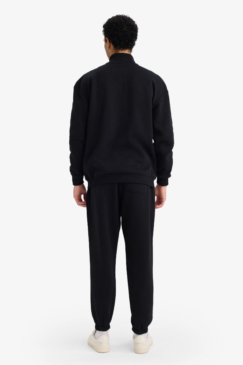 MAN Black Regular Fit Zippered Sweatshirt Sweatpants 2 Piece Set