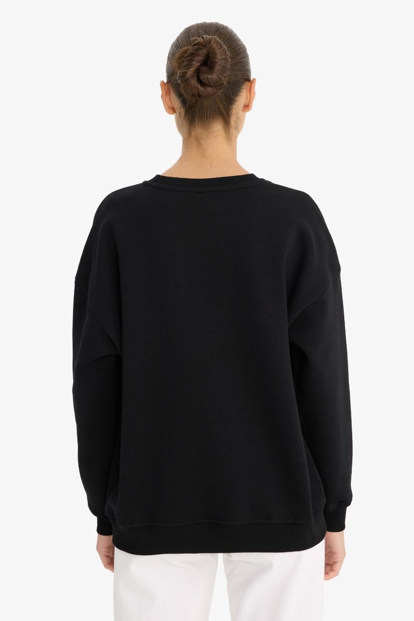 Woman Black Oversize Fit Basic Thick Sweatshirt