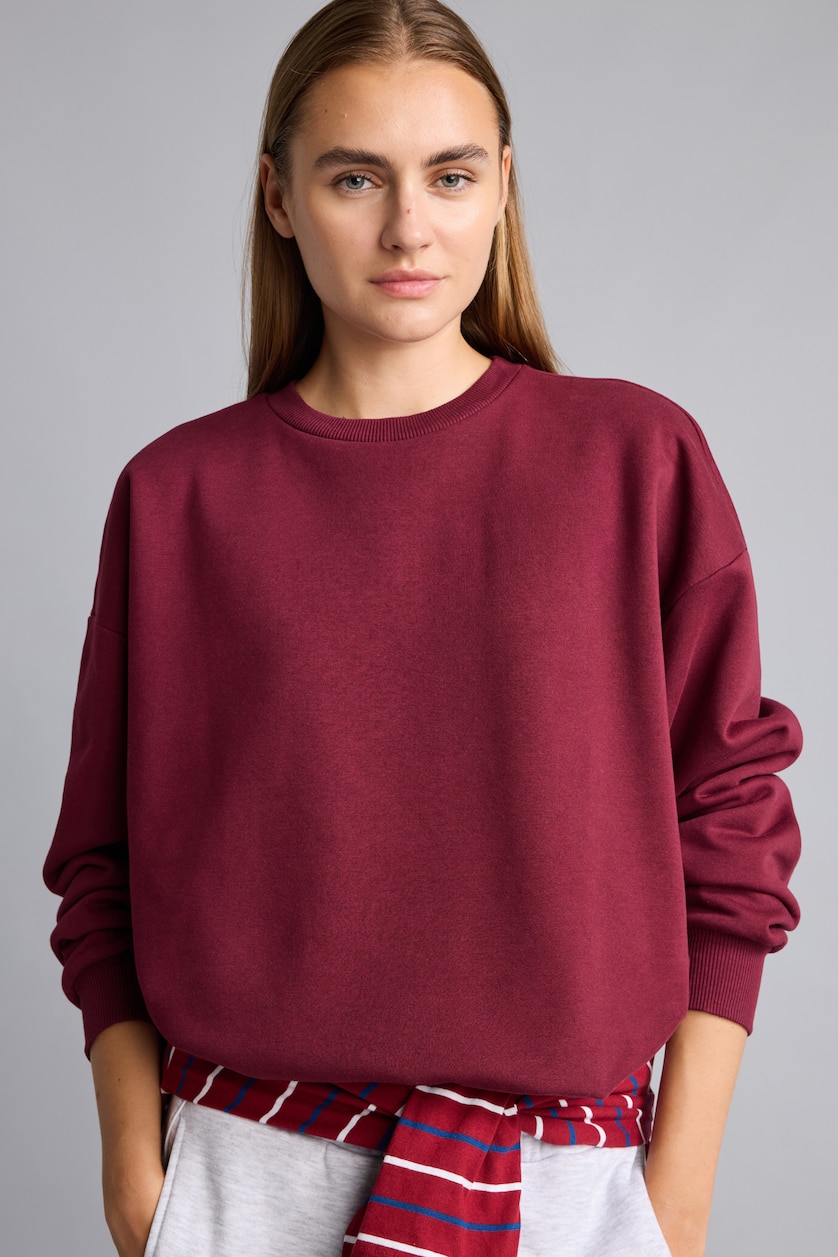 Kadın Bordo Oversıze Basıc Kalın Sweatshirt