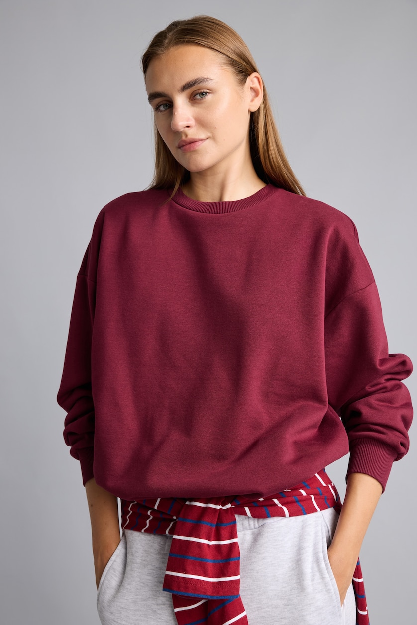 Kadın Bordo Oversıze Basıc Kalın Sweatshirt