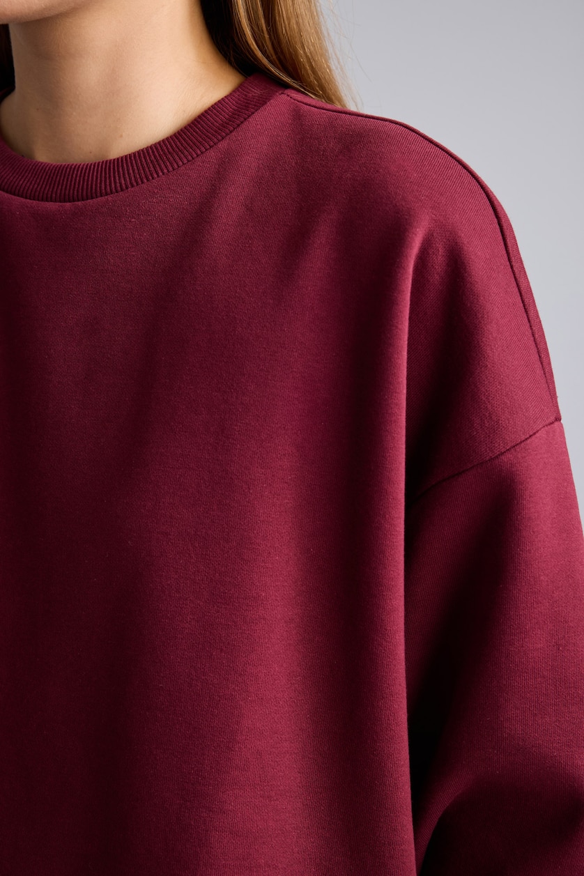 Kadın Bordo Oversıze Basıc Kalın Sweatshirt