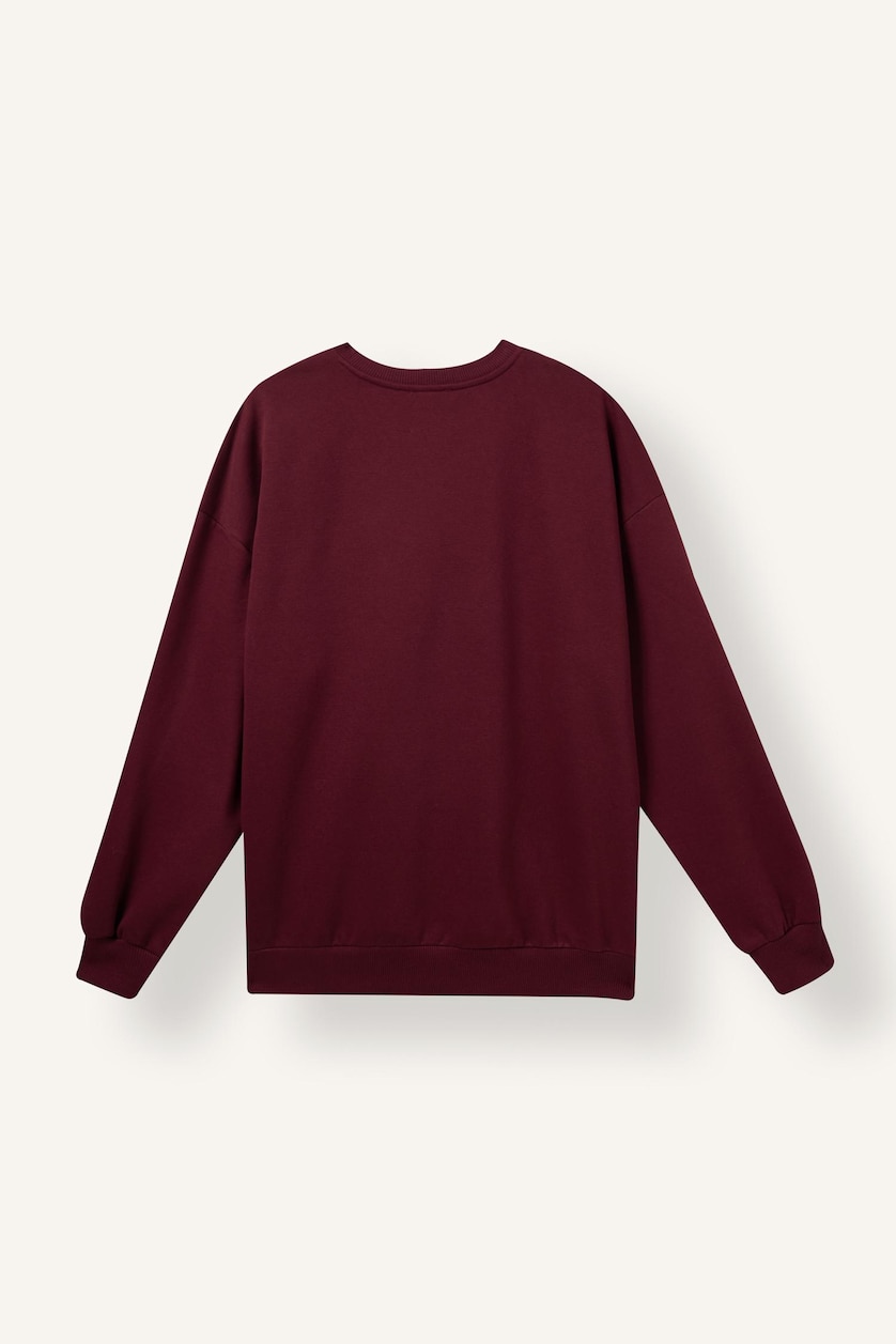 Kadın Bordo Oversıze Basıc Kalın Sweatshirt