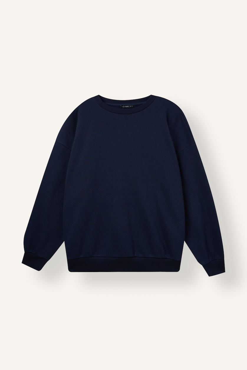 Kadın Lacivert Oversıze Basıc Kalın Basic Sweatshirt