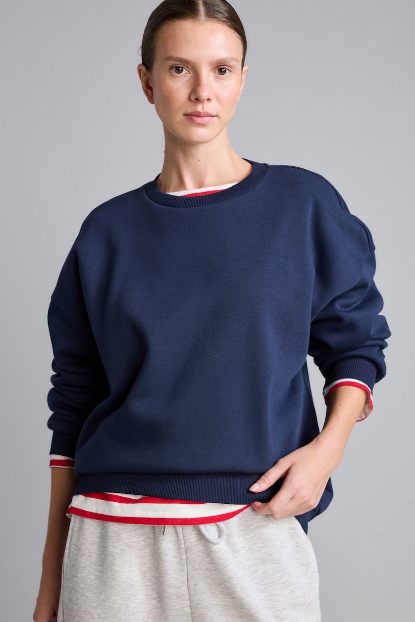 WOMAN NAVY Oversize Fit Thick Sweatshirt Fabric Sweatshirt
