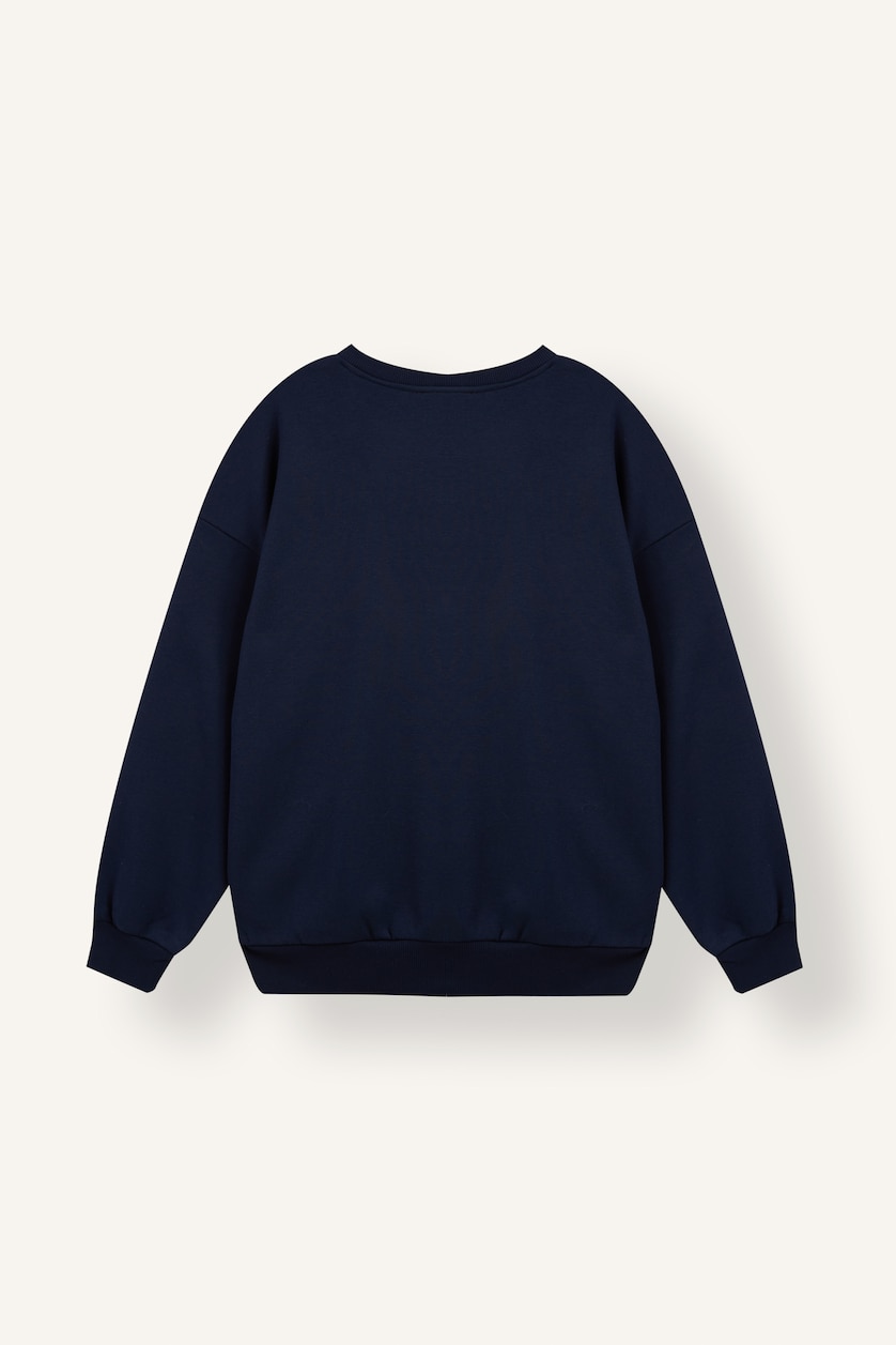 Kadın Lacivert Oversıze Basıc Kalın Basic Sweatshirt