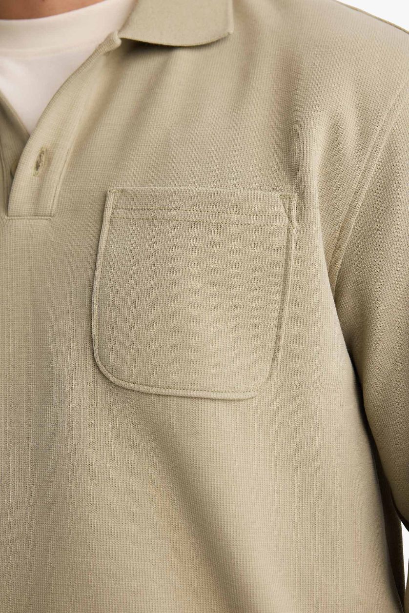 MAN Khaki Long Sleeve Polo Collar T-Shirt