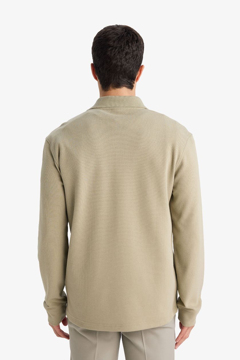 MAN Khaki Long Sleeve Polo Collar T-Shirt