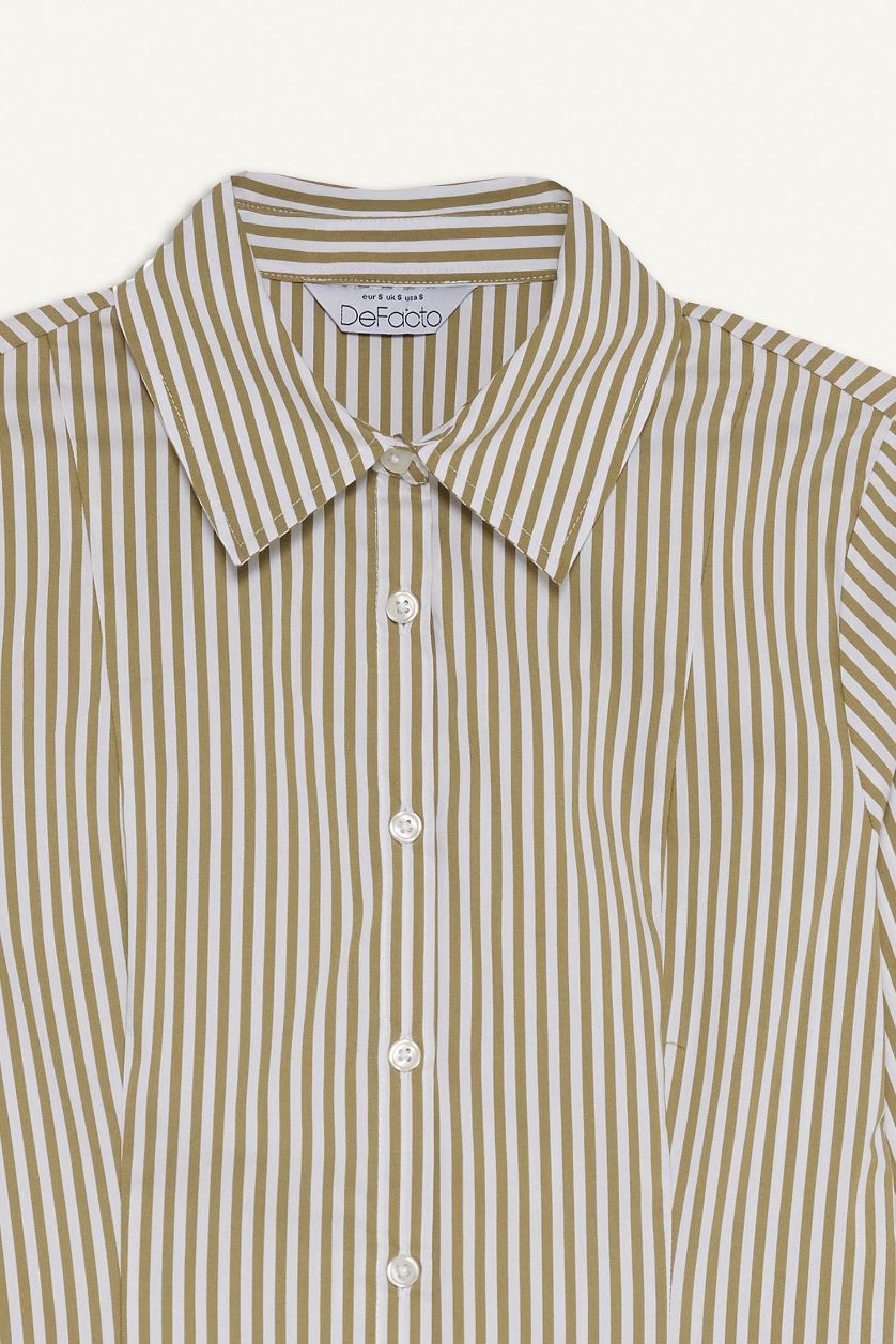 WOMAN Green Fitted Poplin Long Sleeve Striped Shirt