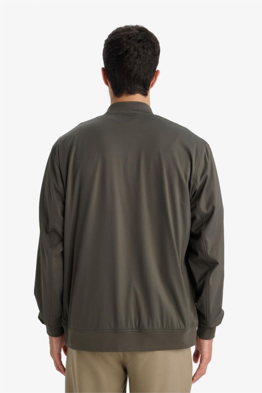 Erkek Haki Esnek Slim Fıt Kolej Yaka Mont