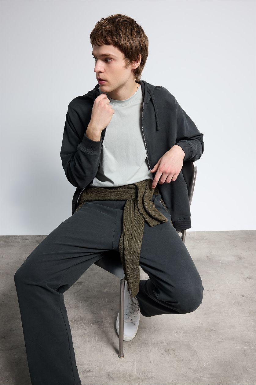 Man Anthracite Cotton Trousers