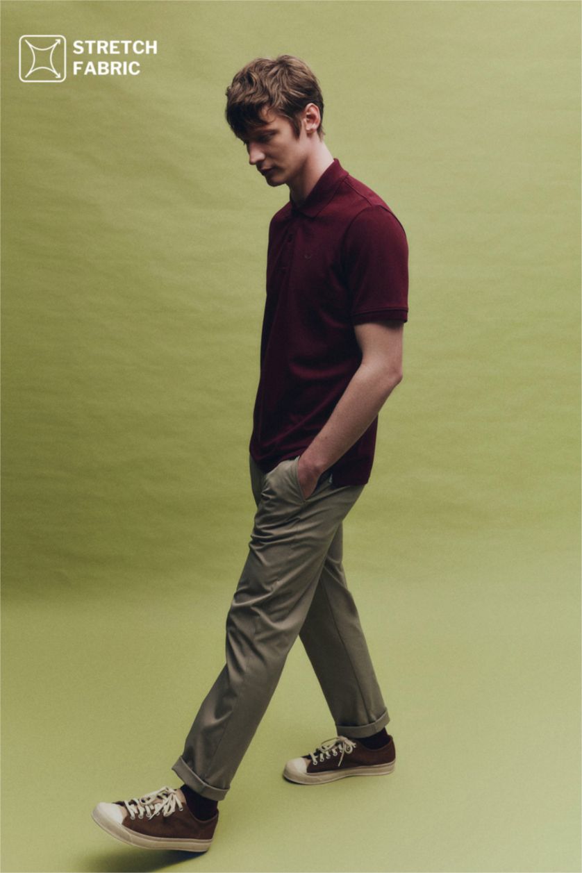 Man Beige Cotton Trousers