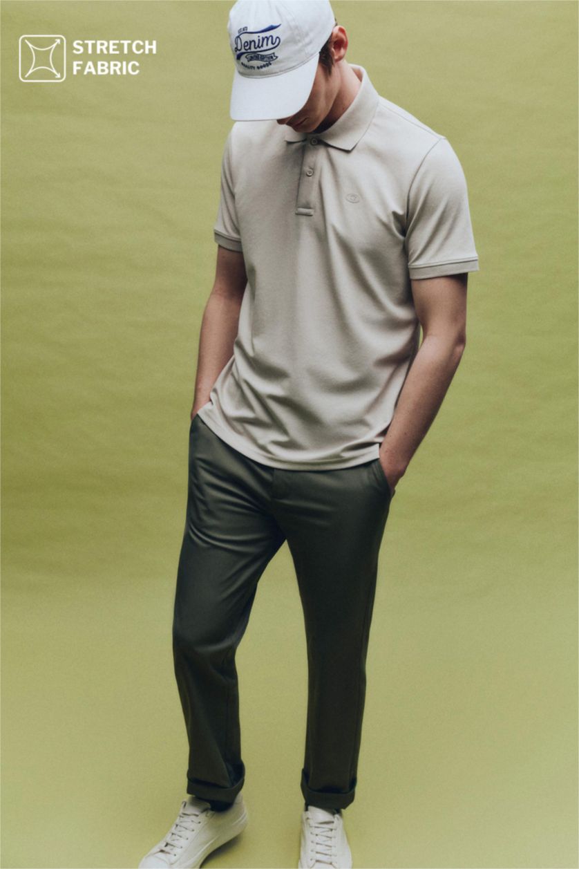 Man Khaki 100% Cotton Trousers