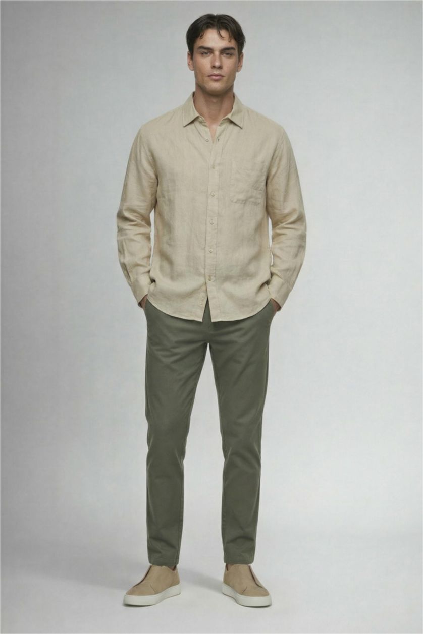 Man Khaki 100% Cotton Trousers