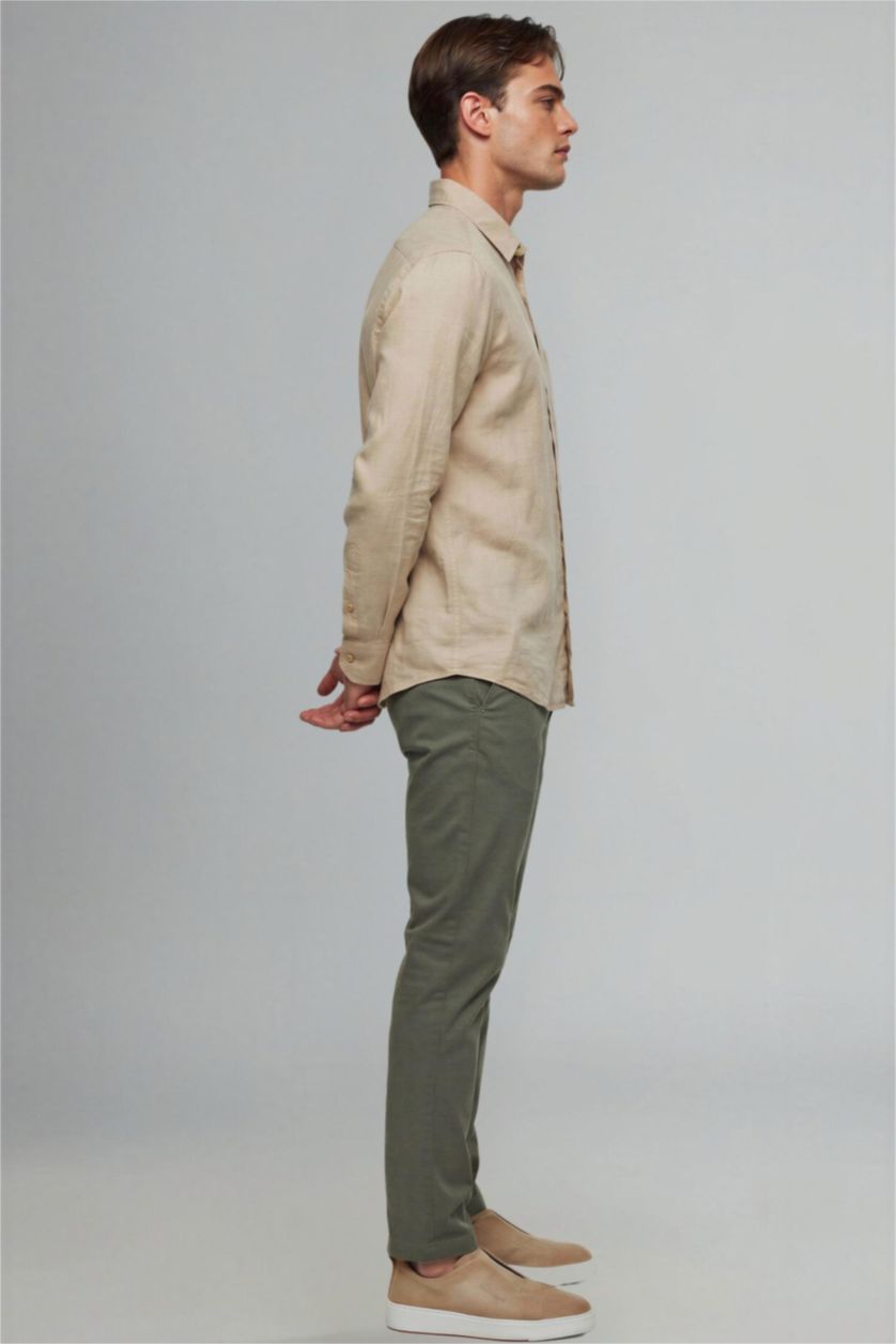 Man Khaki 100% Cotton Trousers