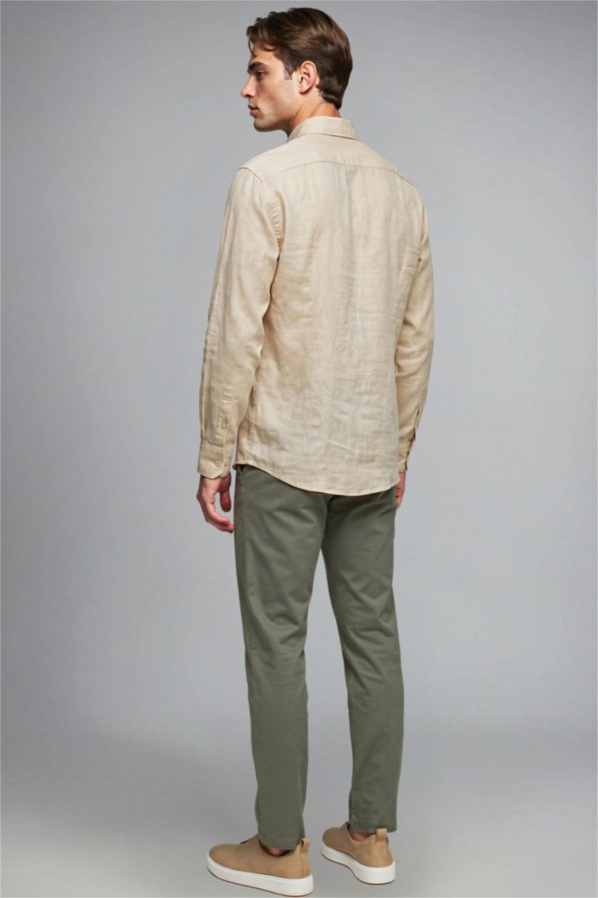 Man Khaki 100% Cotton Trousers