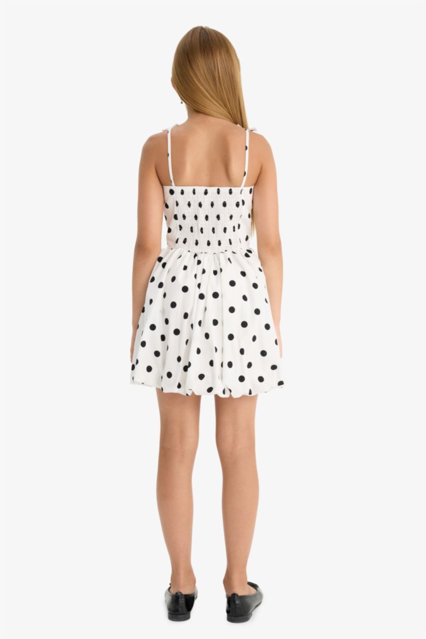 Kız Çocuk - Genç Kız Siyah Askılı Puantiyeli Poplin Elbise Kız Çocuk