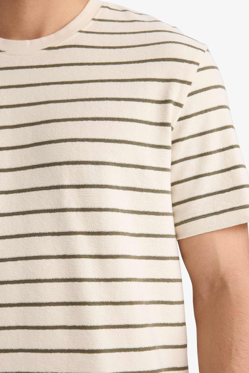 رجالي كاكي تيشيرت مخطط قطن