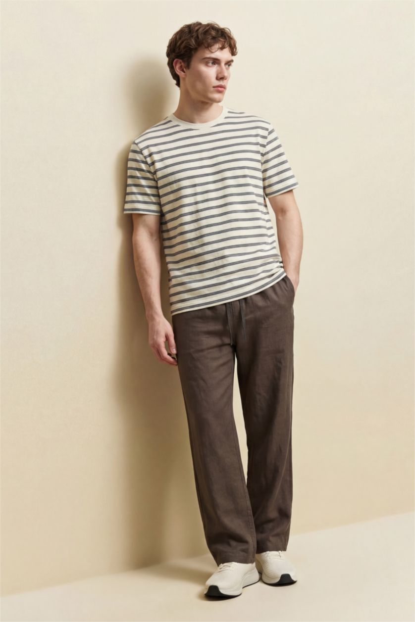 Erkek Ekru %100 Pamuk Tişört