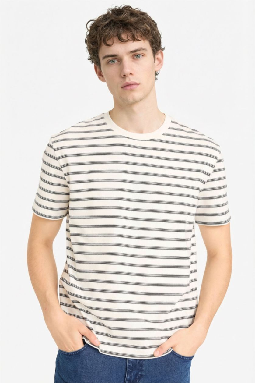 Erkek Ekru %100 Pamuk Tişört