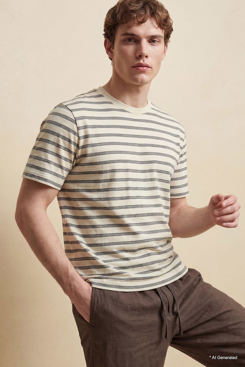 Erkek Ekru %100 Pamuk REGULAR FIT Tişört