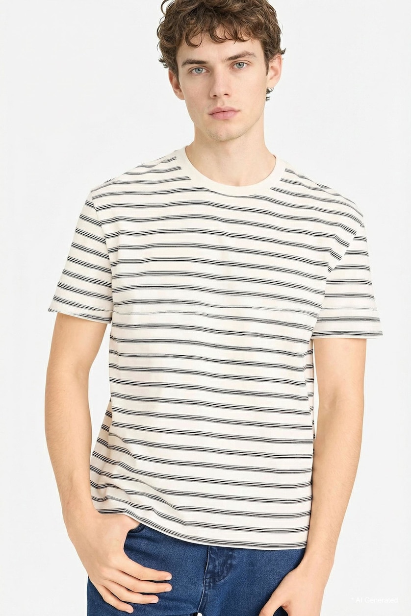 Erkek Ekru %100 Pamuk REGULAR FIT Tişört