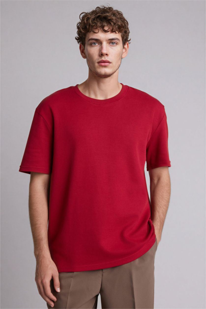 Erkek Bordo Kısa Kollu Tişört