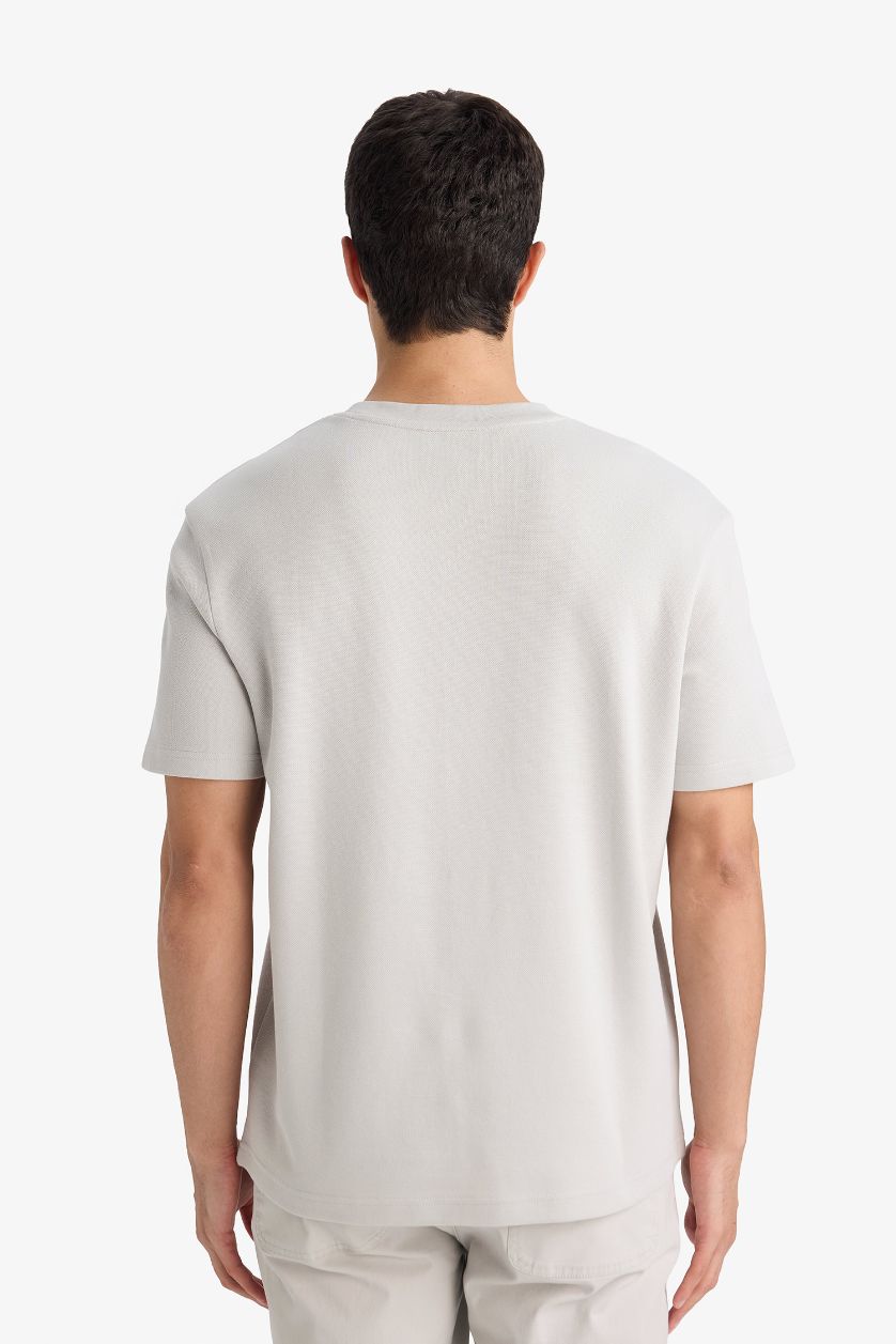 رجالي اللون الحجري تيشيرت بيزك نص كم برقبة مستديرة