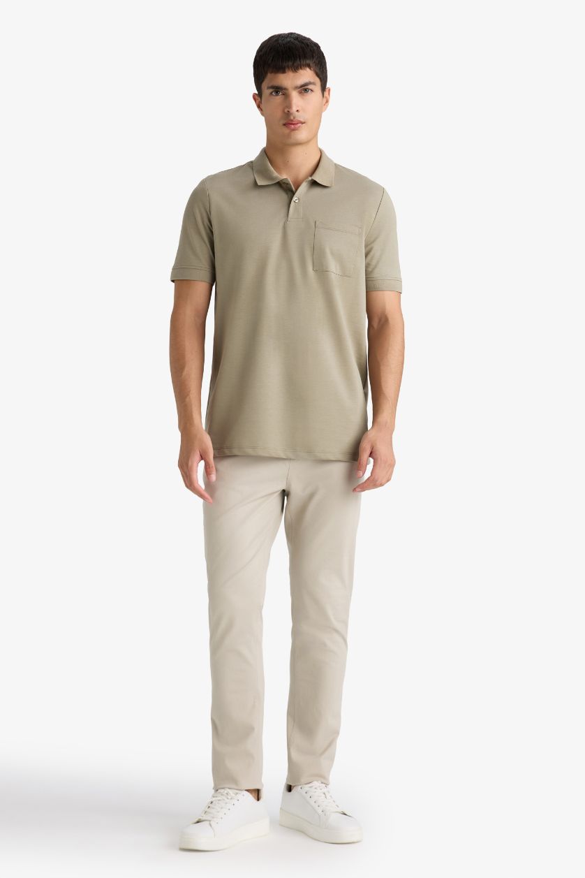 Erkek Haki Polo Yaka Pike Kısa Kollu Tişört