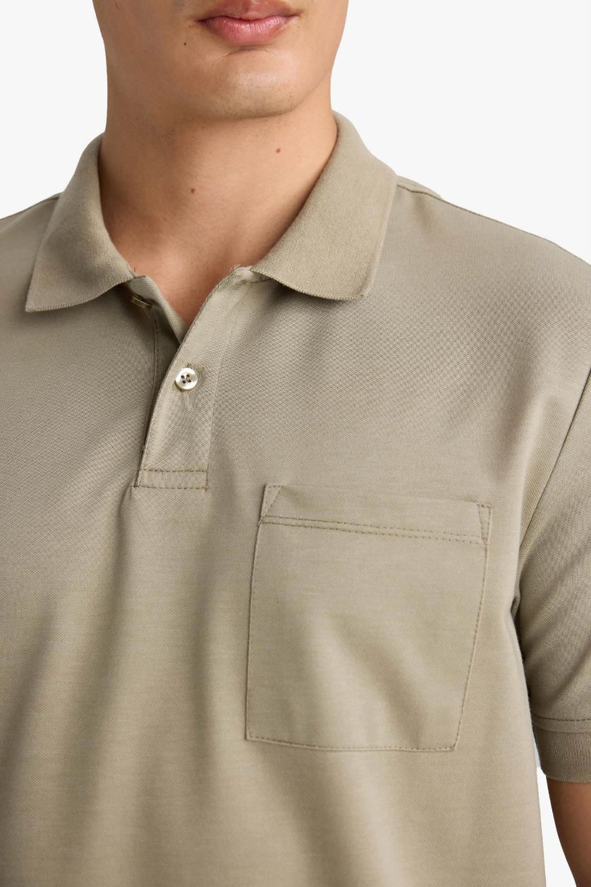 Erkek Haki Polo Yaka Pike Kısa Kollu Tişört