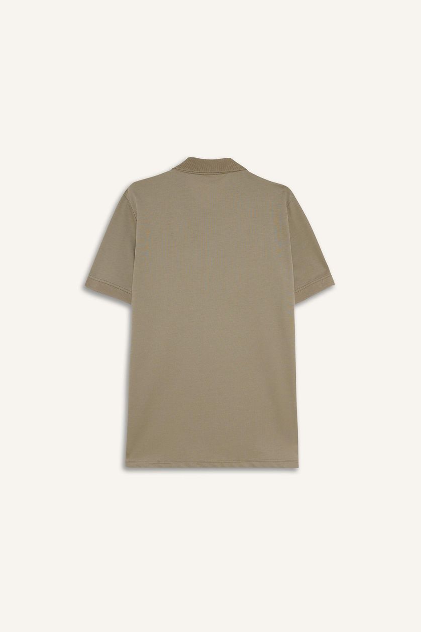 Erkek Haki Polo Yaka Pike Kısa Kollu Tişört