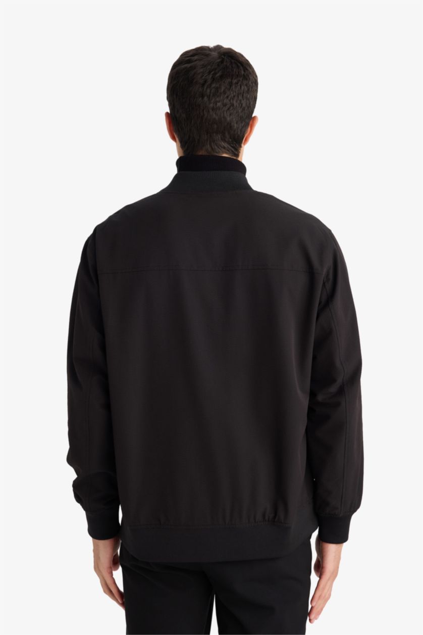 Erkek Siyah Slım Fıt Astarlı Fermuarlı Krinkıl Mont