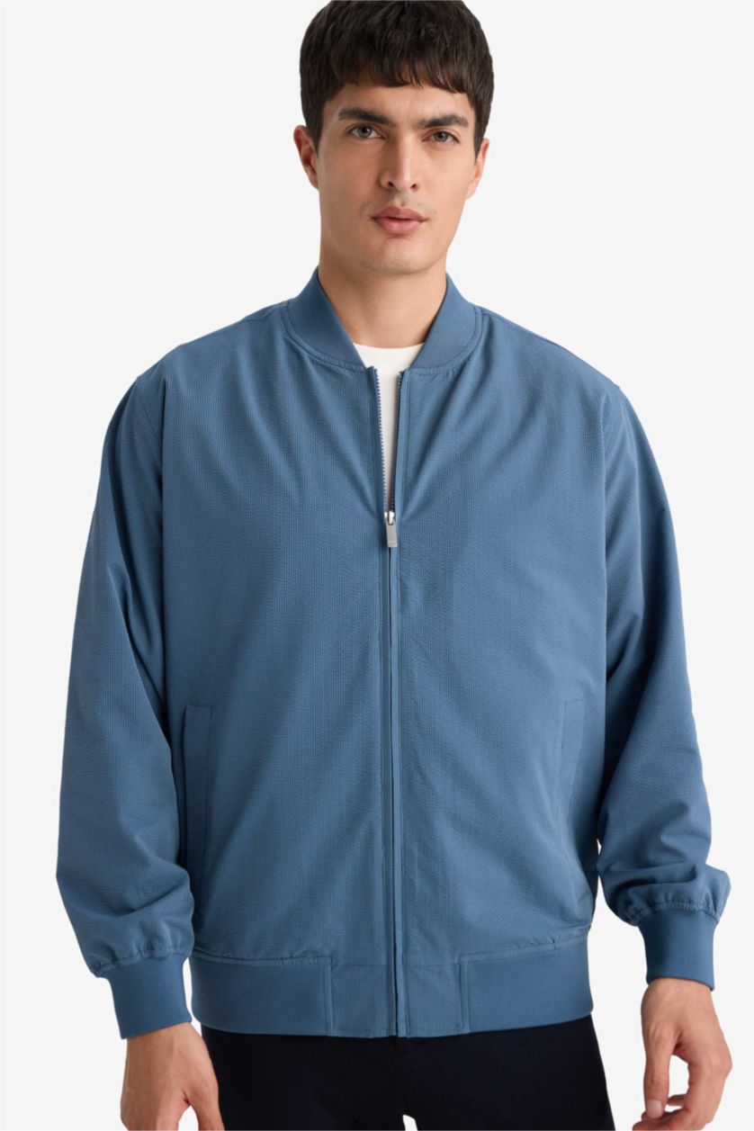 Erkek Açık İndigo Slım Fıt Krinkıl Mont