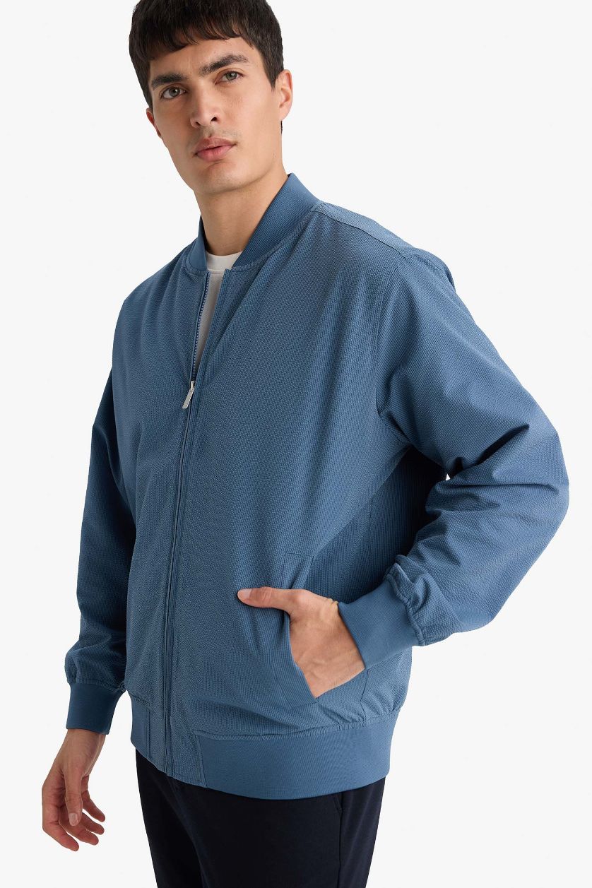 Erkek Açık İndigo Slım Fıt Krinkıl Mont