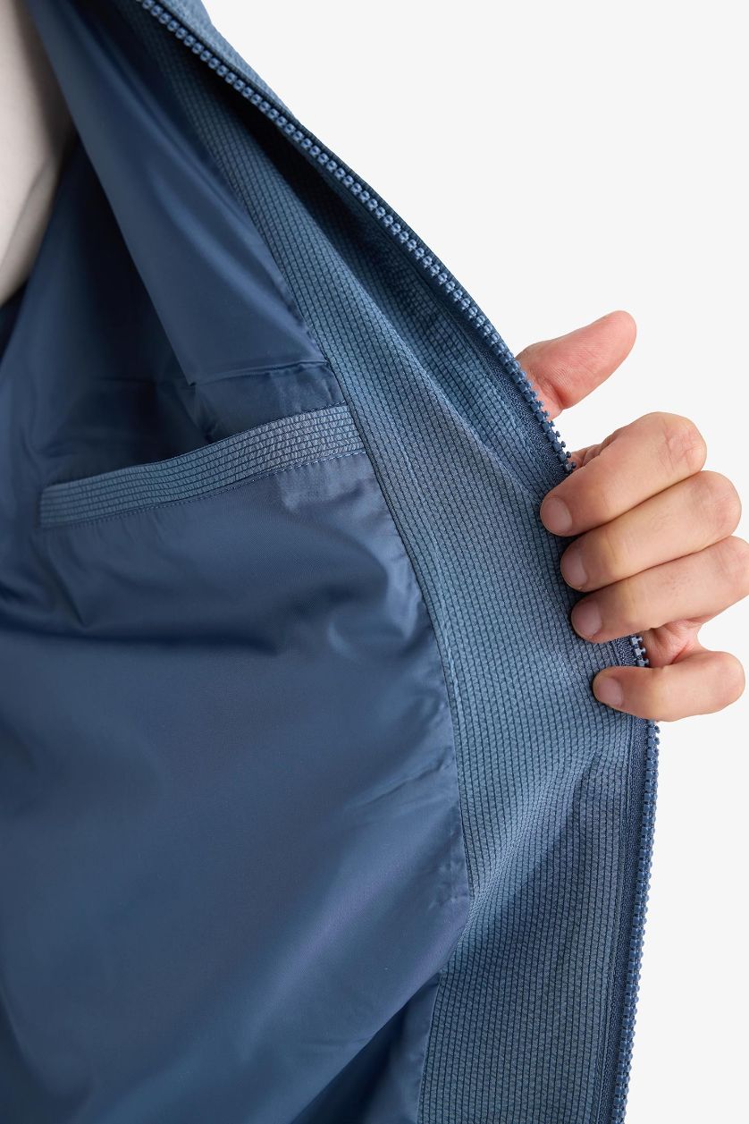 Erkek Açık İndigo Slım Fıt Krinkıl Mont