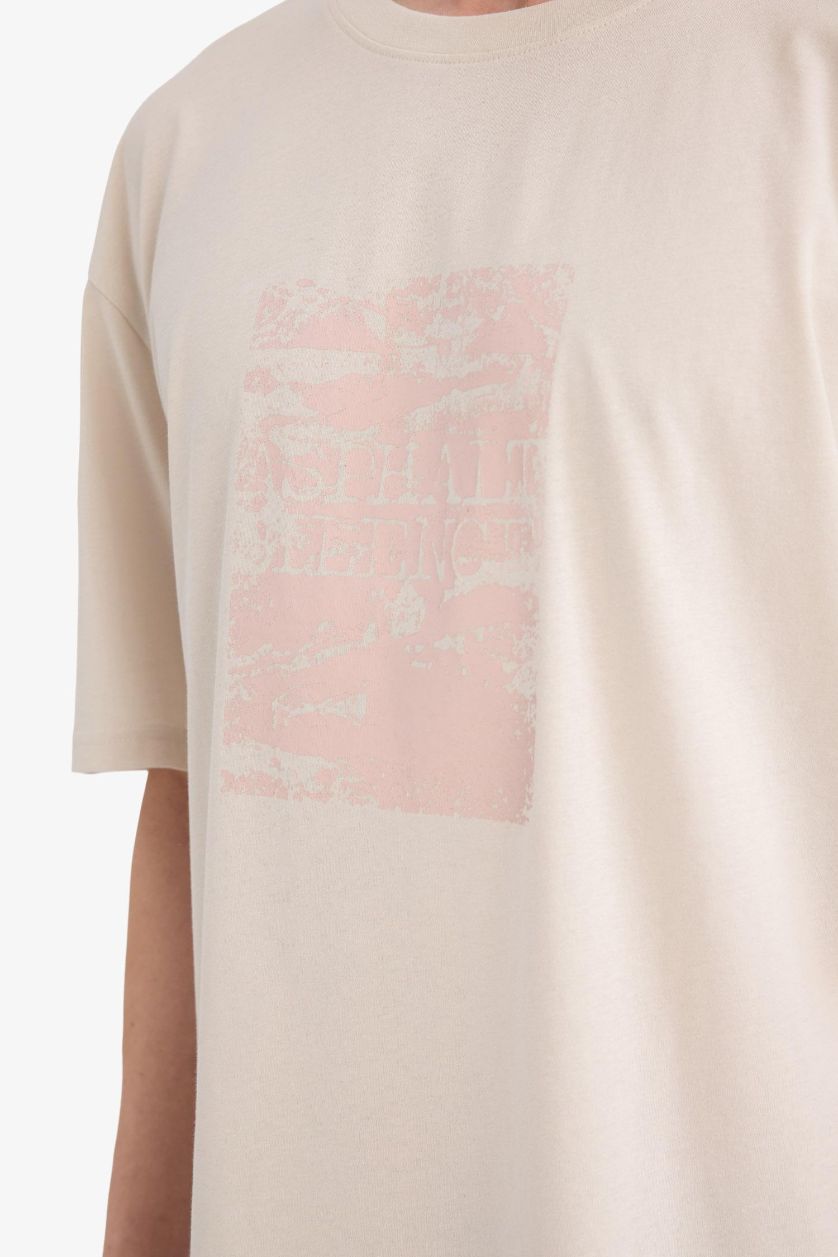 Erkek Taş %100 Pamuk Boxy Fit Tişört